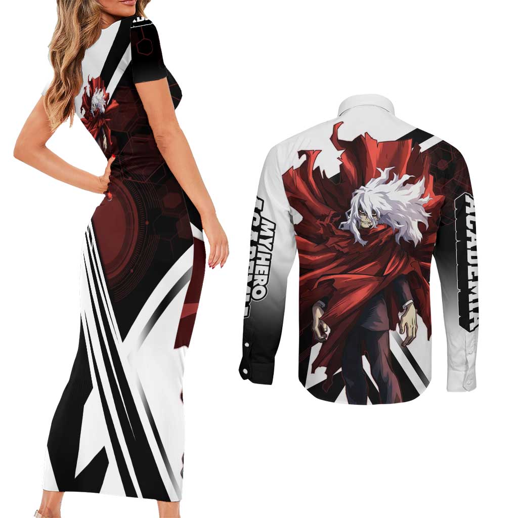 Tomura Shigaraki Couples Matching Short Sleeve Bodycon Dress and Long Sleeve Button Shirt Dark Anime Villain Illustration with Red Energy Aura