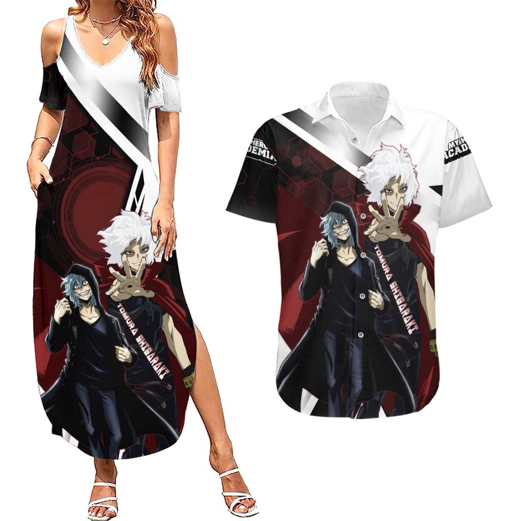 Tomura Shigaraki Couples Matching Summer Maxi Dress and Hawaiian Shirt Dark Anime Villain Illustration with Red Energy Aura