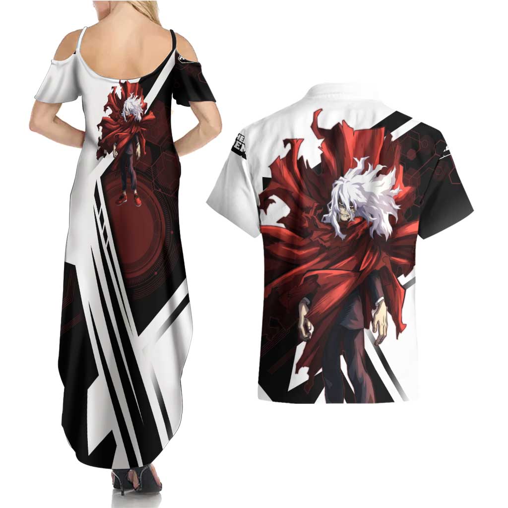 Tomura Shigaraki Couples Matching Summer Maxi Dress and Hawaiian Shirt Dark Anime Villain Illustration with Red Energy Aura
