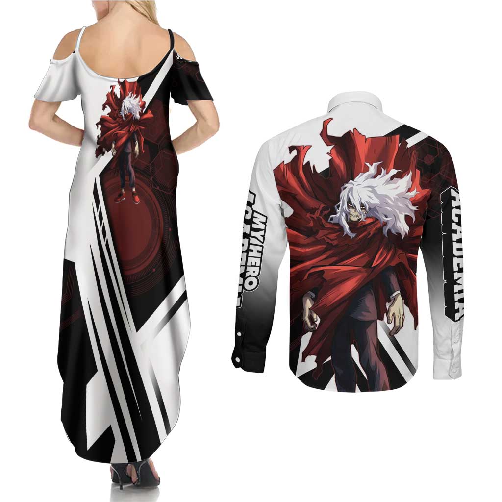 Tomura Shigaraki Couples Matching Summer Maxi Dress and Long Sleeve Button Shirt Dark Anime Villain Illustration with Red Energy Aura