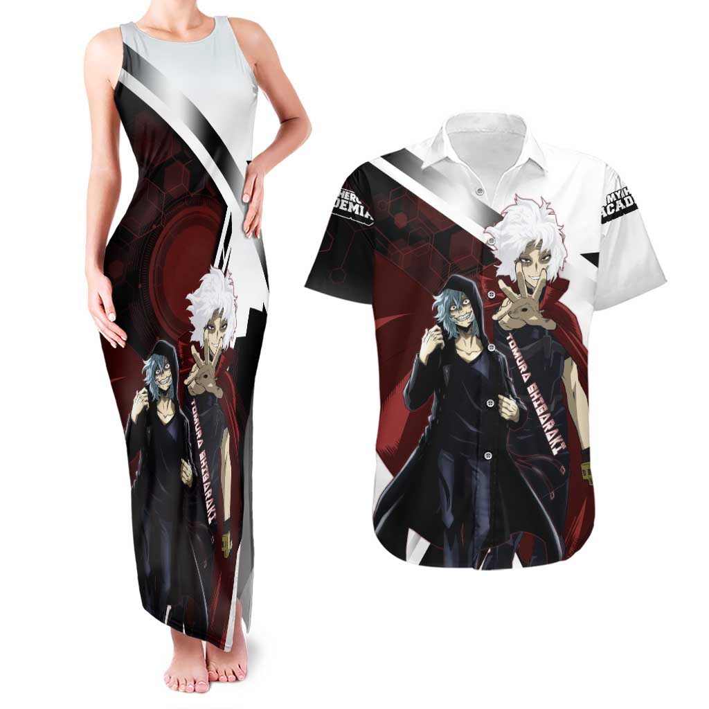 Tomura Shigaraki Couples Matching Tank Maxi Dress and Hawaiian Shirt Dark Anime Villain Illustration with Red Energy Aura