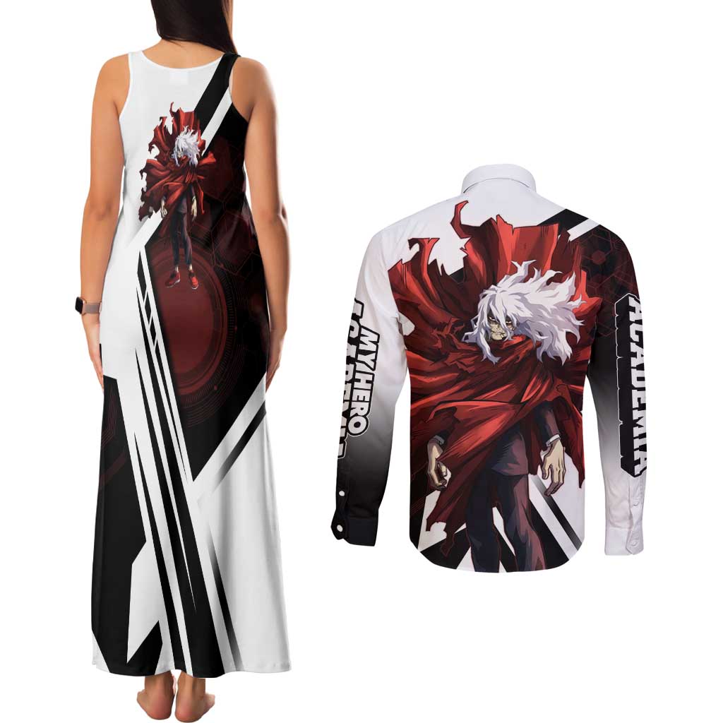 Tomura Shigaraki Couples Matching Tank Maxi Dress and Long Sleeve Button Shirt Dark Anime Villain Illustration with Red Energy Aura