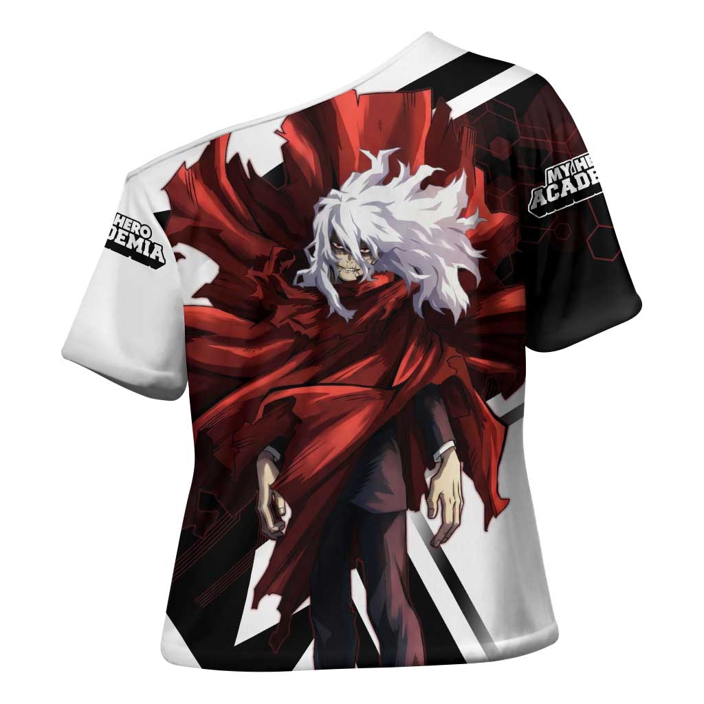 Tomura Shigaraki Cross Shoulder Shirt Dark Anime Villain Illustration with Red Energy Aura