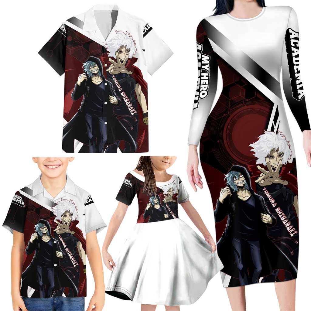 Tomura Shigaraki Family Matching Long Sleeve Bodycon Dress and Hawaiian Shirt Dark Anime Villain Illustration with Red Energy Aura