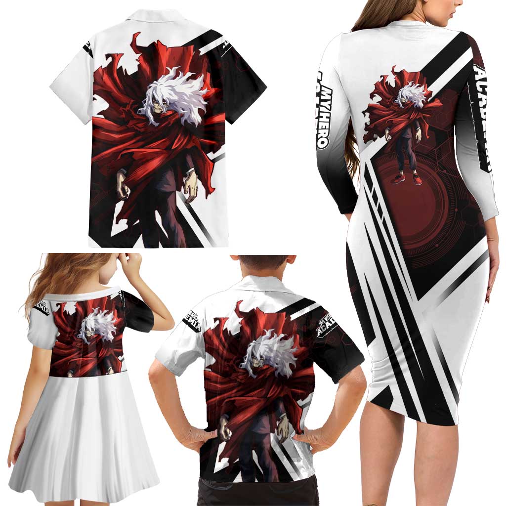 Tomura Shigaraki Family Matching Long Sleeve Bodycon Dress and Hawaiian Shirt Dark Anime Villain Illustration with Red Energy Aura