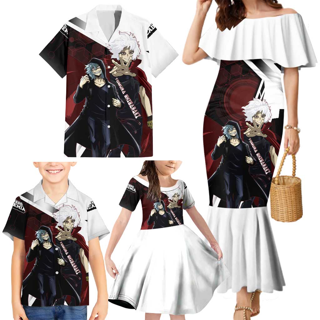 Tomura Shigaraki Family Matching Mermaid Dress and Hawaiian Shirt Dark Anime Villain Illustration with Red Energy Aura