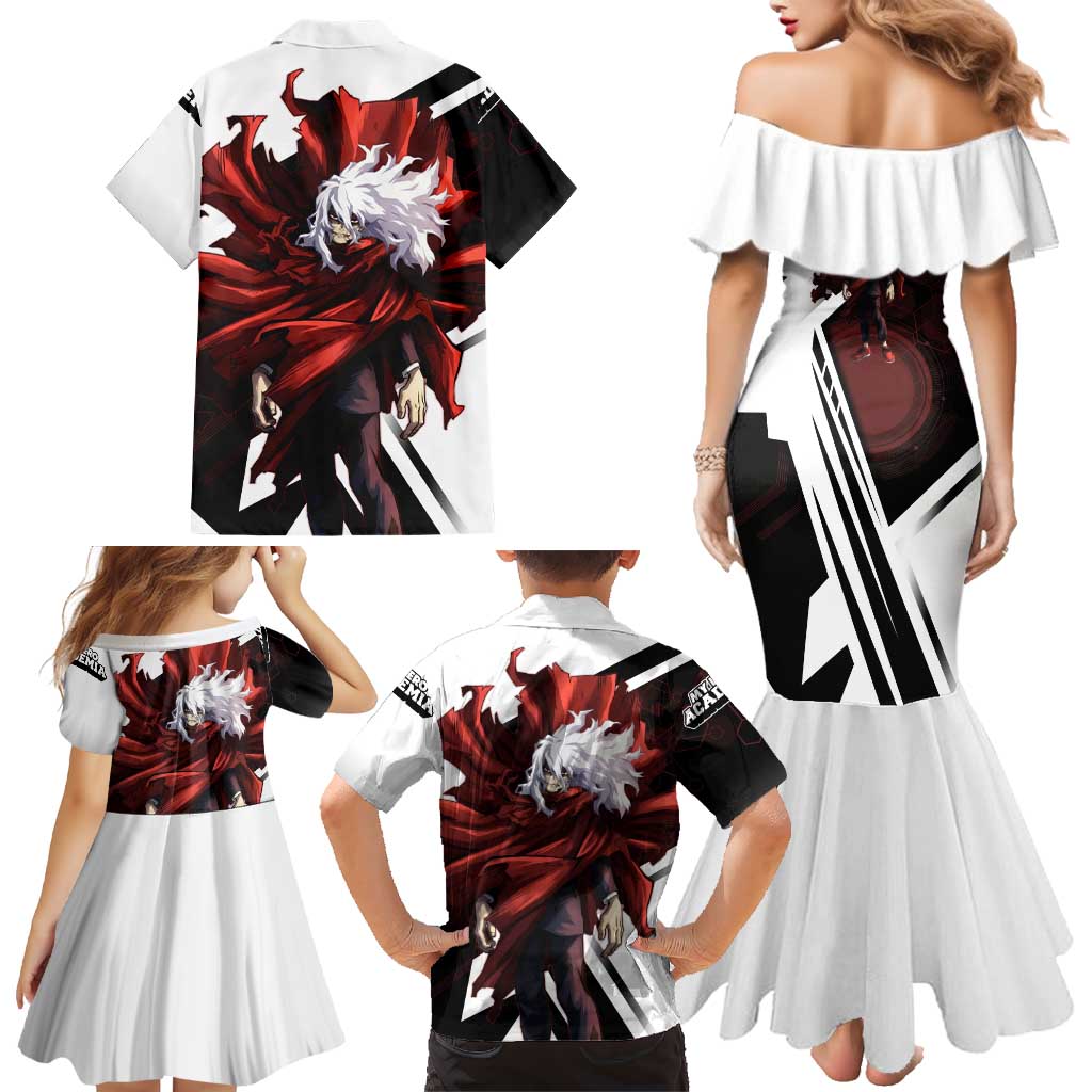 Tomura Shigaraki Family Matching Mermaid Dress and Hawaiian Shirt Dark Anime Villain Illustration with Red Energy Aura