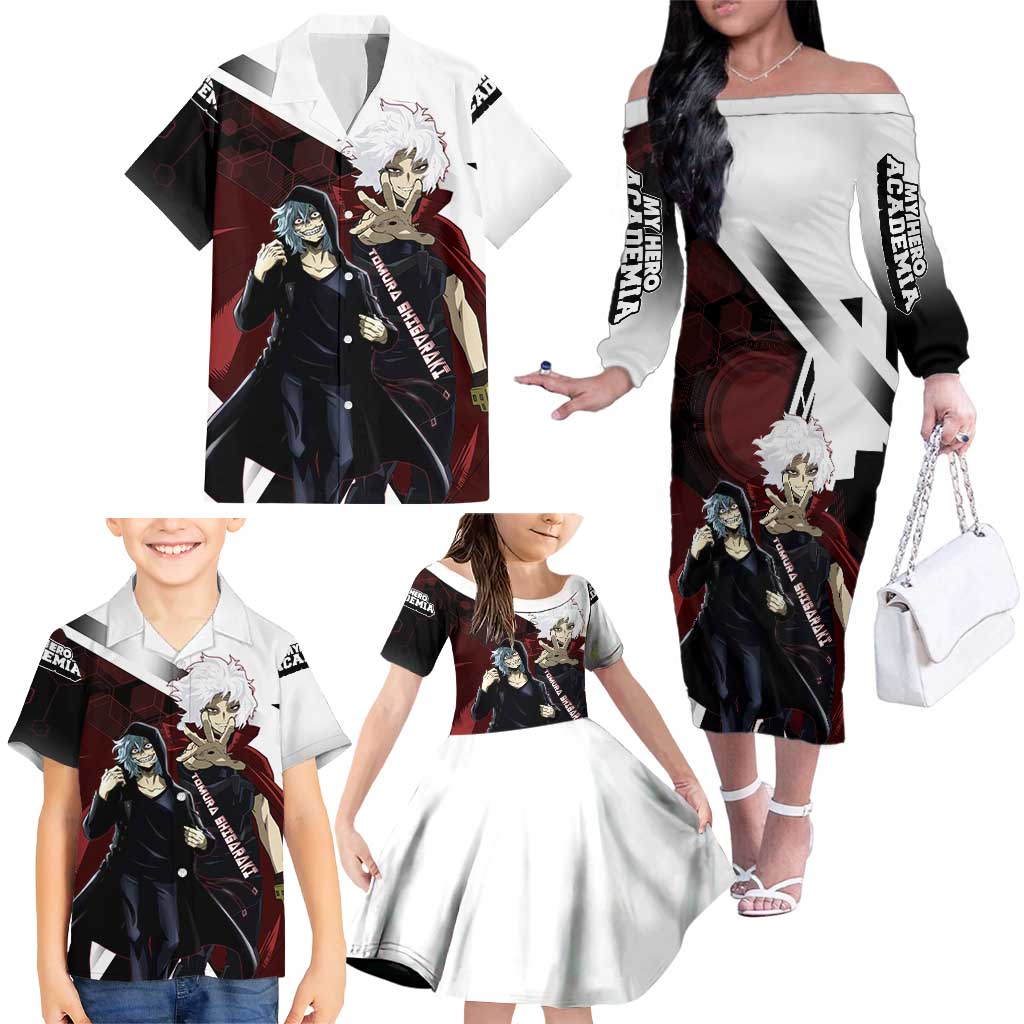 Tomura Shigaraki Family Matching Off The Shoulder Long Sleeve Dress and Hawaiian Shirt Dark Anime Villain Illustration with Red Energy Aura