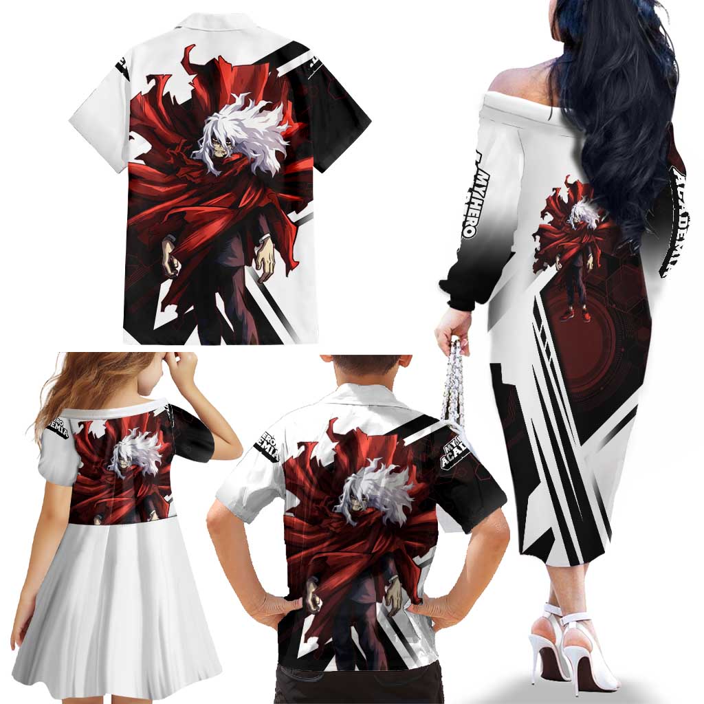 Tomura Shigaraki Family Matching Off The Shoulder Long Sleeve Dress and Hawaiian Shirt Dark Anime Villain Illustration with Red Energy Aura