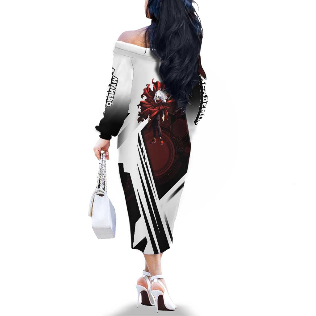 Tomura Shigaraki Family Matching Off The Shoulder Long Sleeve Dress and Hawaiian Shirt Dark Anime Villain Illustration with Red Energy Aura