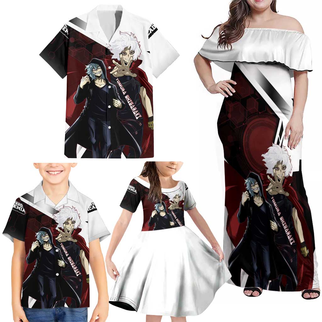 Tomura Shigaraki Family Matching Off Shoulder Maxi Dress and Hawaiian Shirt Dark Anime Villain Illustration with Red Energy Aura