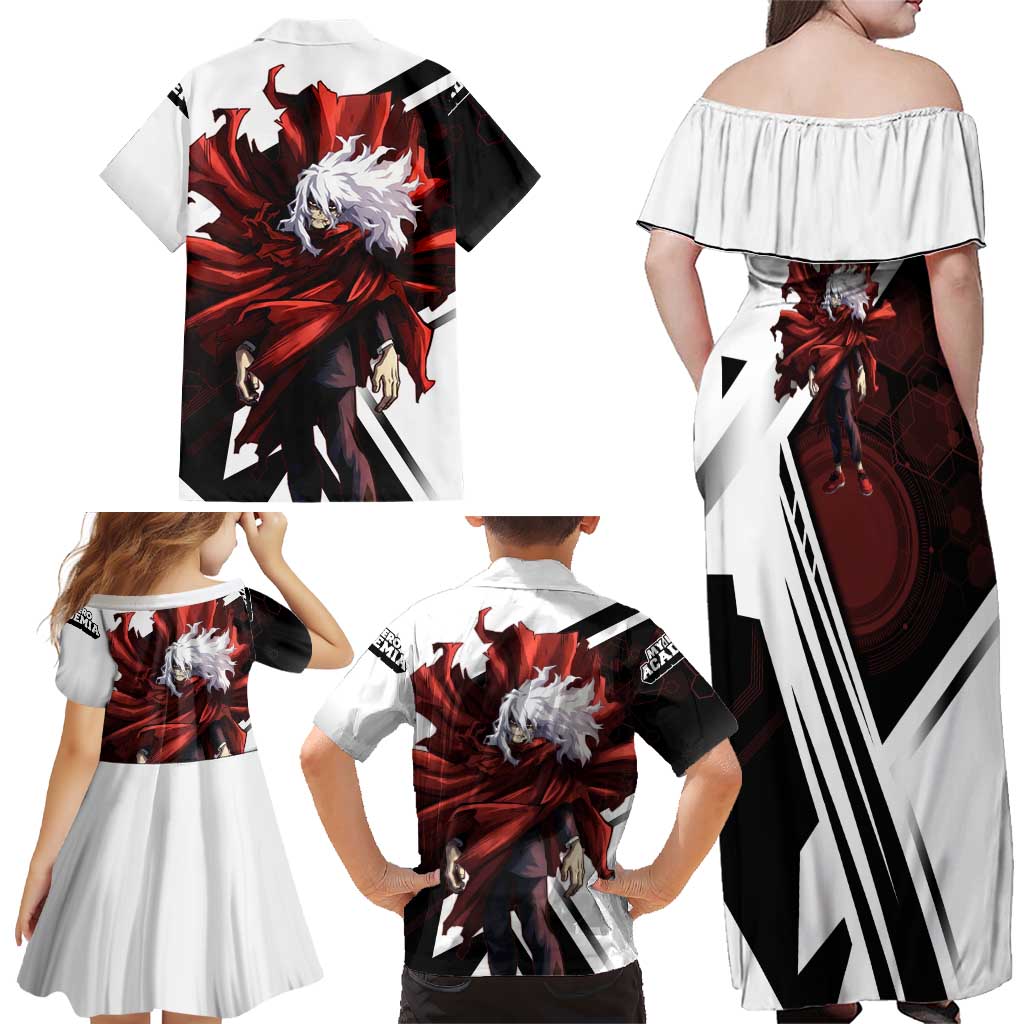 Tomura Shigaraki Family Matching Off Shoulder Maxi Dress and Hawaiian Shirt Dark Anime Villain Illustration with Red Energy Aura