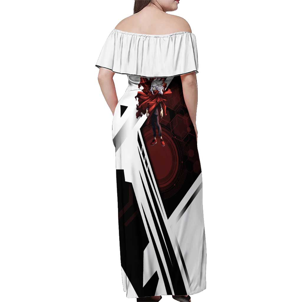 Tomura Shigaraki Family Matching Off Shoulder Maxi Dress and Hawaiian Shirt Dark Anime Villain Illustration with Red Energy Aura
