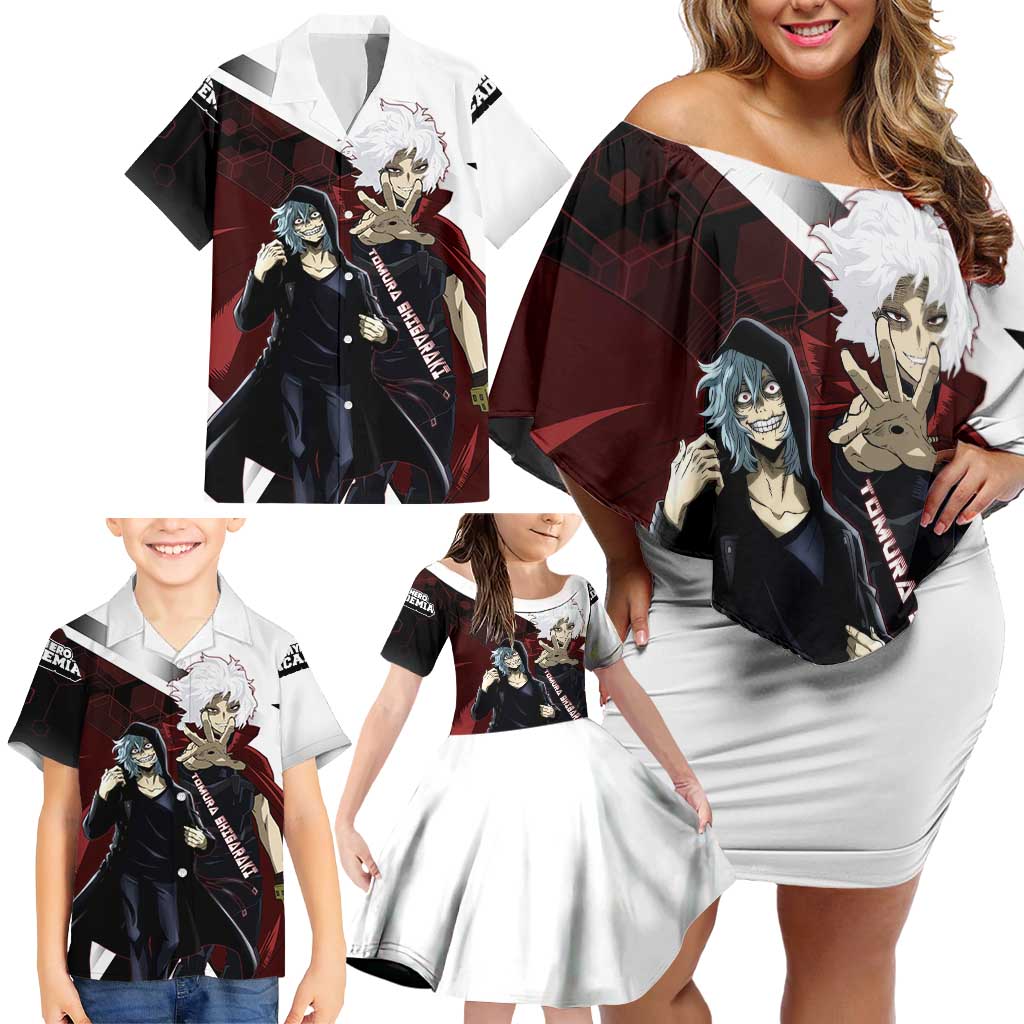 Tomura Shigaraki Family Matching Off Shoulder Short Dress and Hawaiian Shirt Dark Anime Villain Illustration with Red Energy Aura