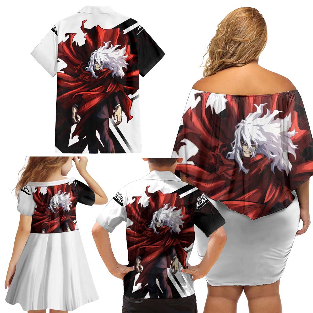 Tomura Shigaraki Family Matching Off Shoulder Short Dress and Hawaiian Shirt Dark Anime Villain Illustration with Red Energy Aura