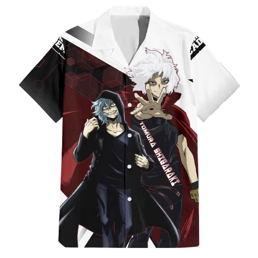 Tomura Shigaraki Family Matching Off Shoulder Short Dress and Hawaiian Shirt Dark Anime Villain Illustration with Red Energy Aura