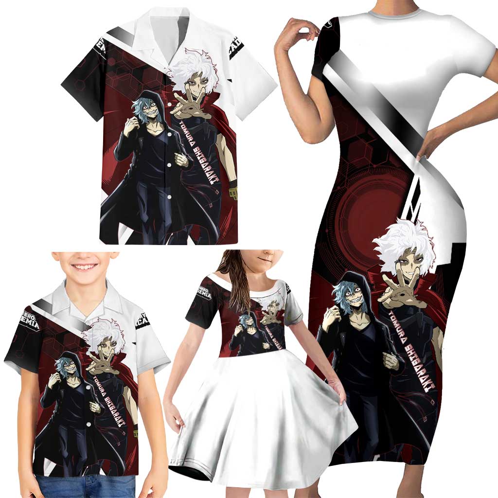 Tomura Shigaraki Family Matching Short Sleeve Bodycon Dress and Hawaiian Shirt Dark Anime Villain Illustration with Red Energy Aura