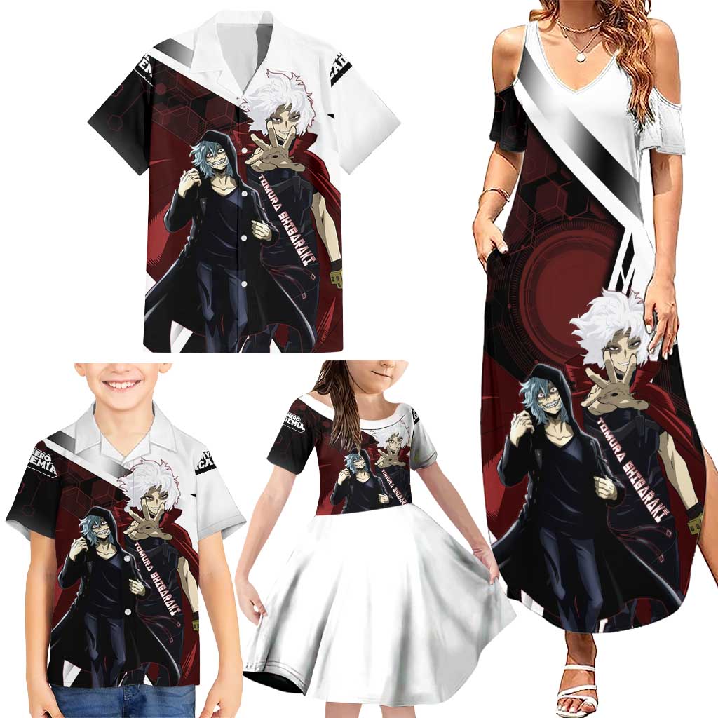 Tomura Shigaraki Family Matching Summer Maxi Dress and Hawaiian Shirt Dark Anime Villain Illustration with Red Energy Aura