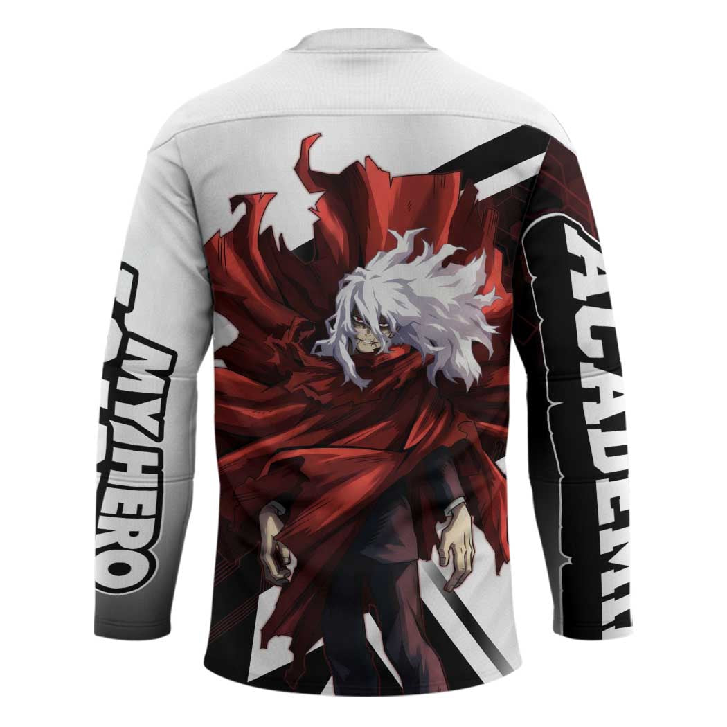 Tomura Shigaraki Hockey Jersey Dark Anime Villain Illustration with Red Energy Aura
