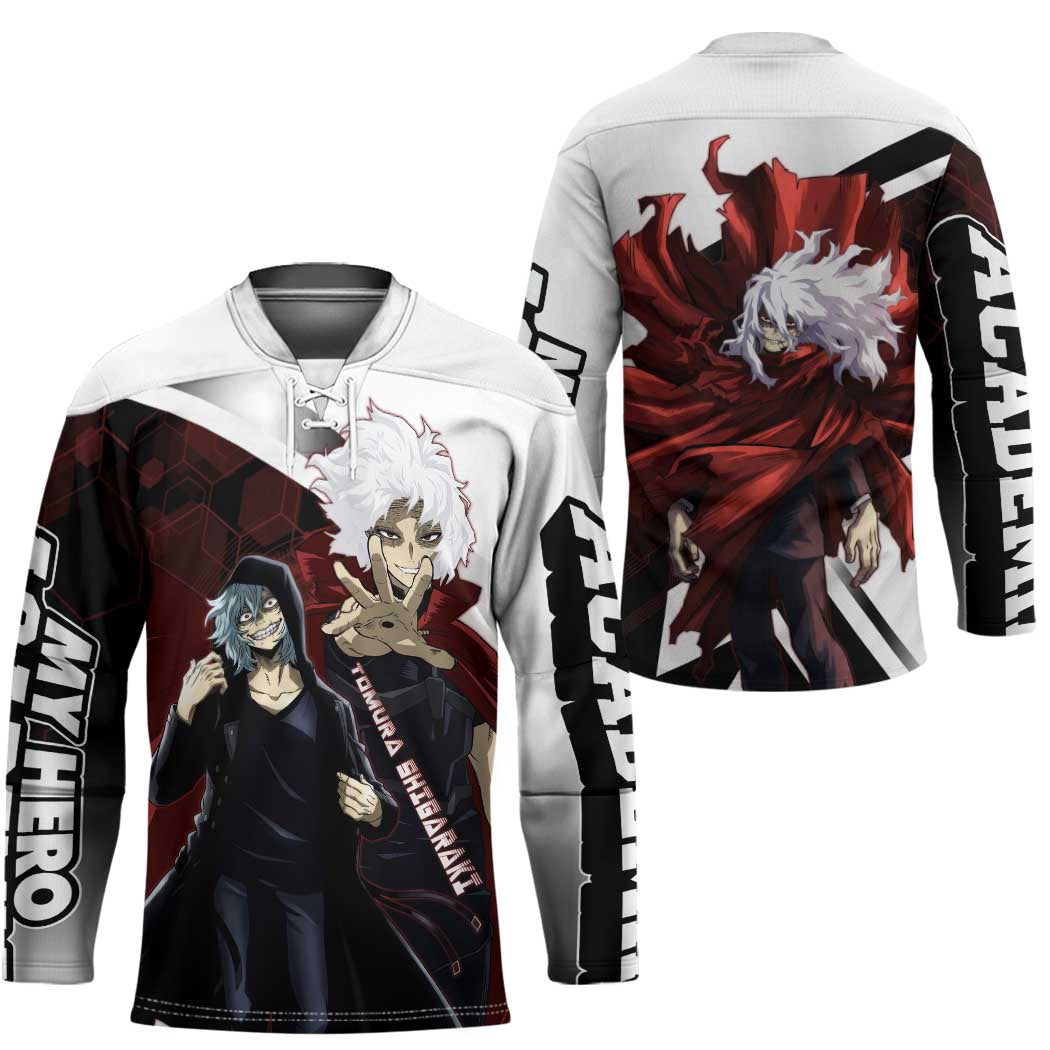 Tomura Shigaraki Hockey Jersey Dark Anime Villain Illustration with Red Energy Aura