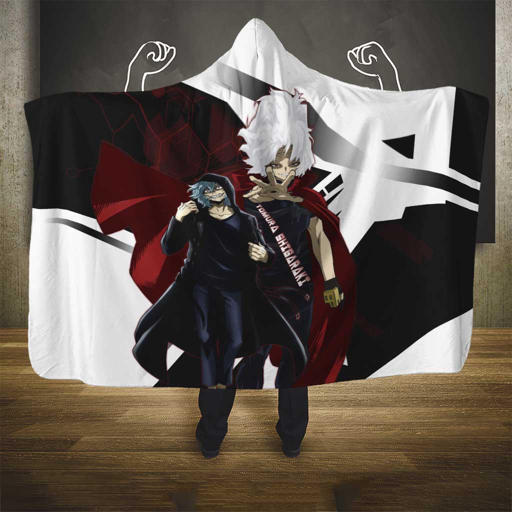 Tomura Shigaraki Hooded Blanket Dark Anime Villain Illustration with Red Energy Aura