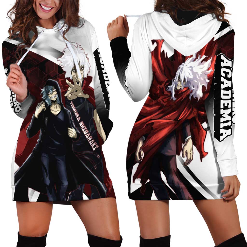 Tomura Shigaraki Hoodie Dress Dark Anime Villain Illustration with Red Energy Aura