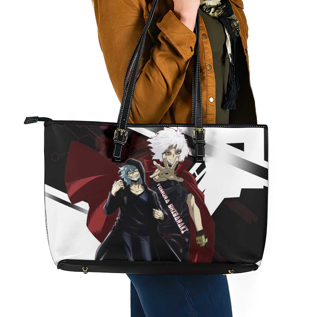 Tomura Shigaraki Leather Tote Bag Dark Anime Villain Illustration with Red Energy Aura