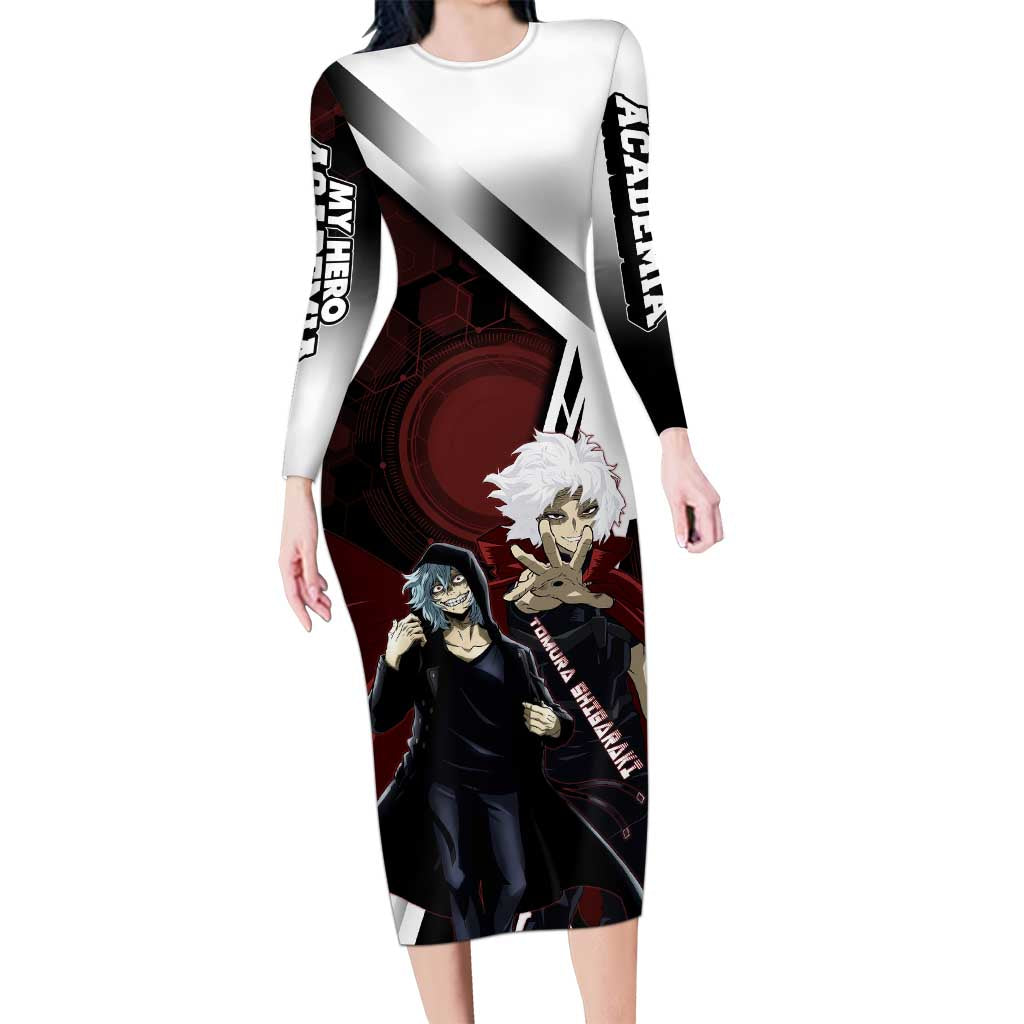 Tomura Shigaraki Long Sleeve Bodycon Dress Dark Anime Villain Illustration with Red Energy Aura