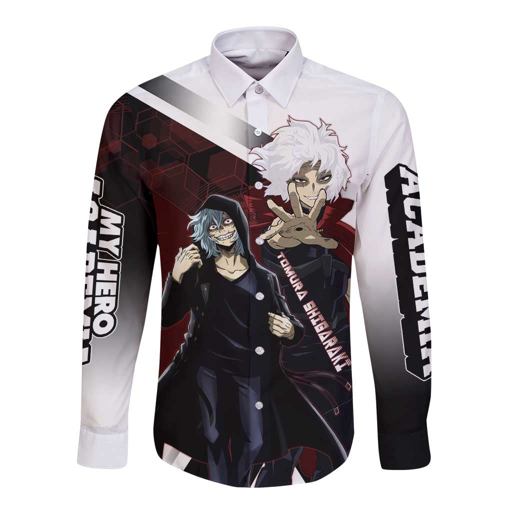 Tomura Shigaraki Long Sleeve Button Shirt Dark Anime Villain Illustration with Red Energy Aura