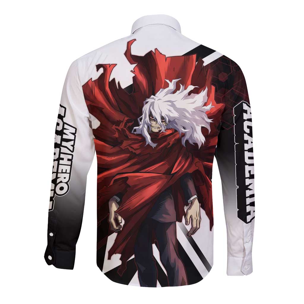 Tomura Shigaraki Long Sleeve Button Shirt Dark Anime Villain Illustration with Red Energy Aura