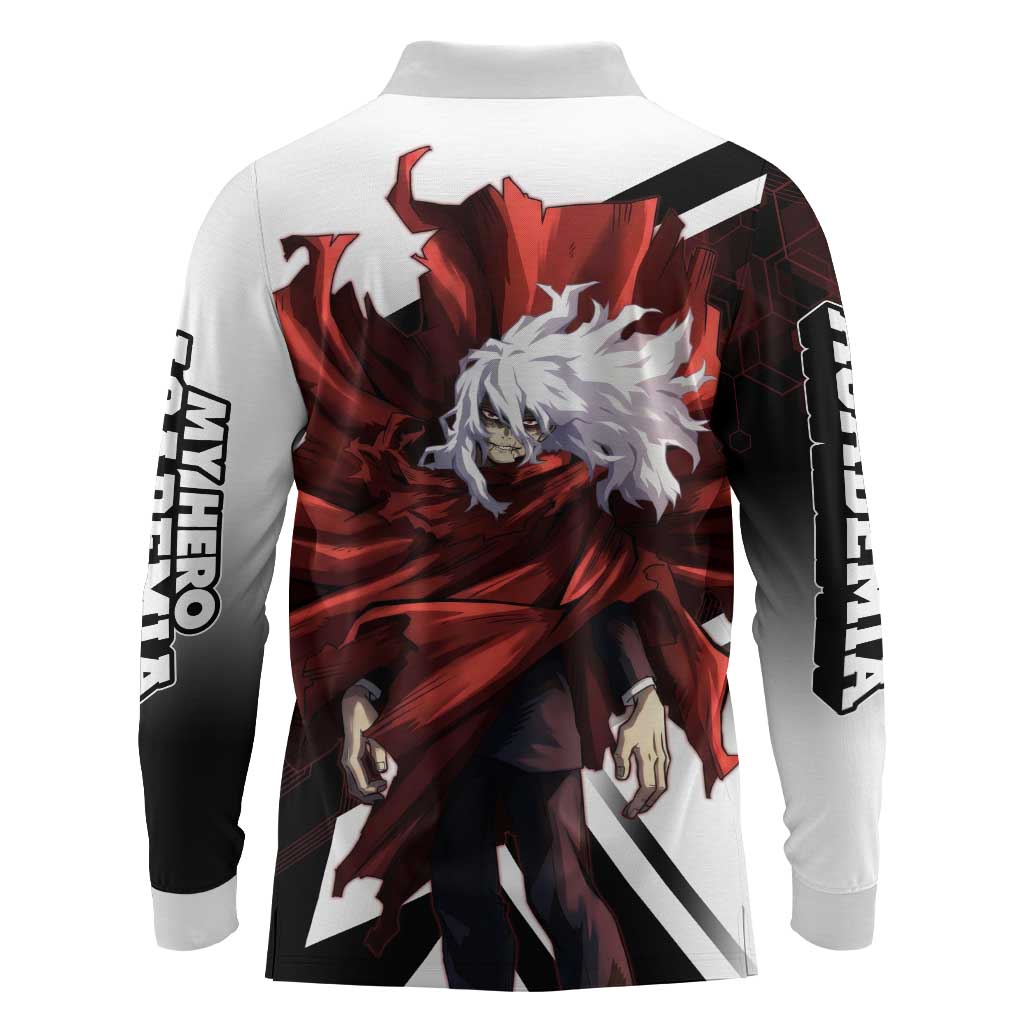 Tomura Shigaraki Long Sleeve Polo Shirt Dark Anime Villain Illustration with Red Energy Aura