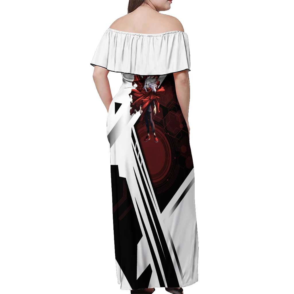 Tomura Shigaraki Off Shoulder Maxi Dress Dark Anime Villain Illustration with Red Energy Aura