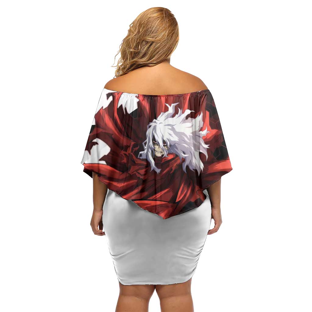 Tomura Shigaraki Off Shoulder Short Dress Dark Anime Villain Illustration with Red Energy Aura