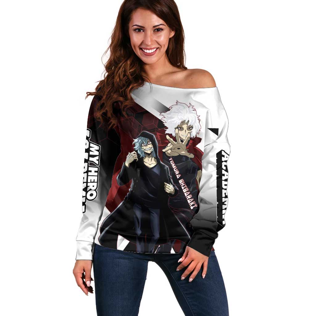 Tomura Shigaraki Off Shoulder Sweater Dark Anime Villain Illustration with Red Energy Aura