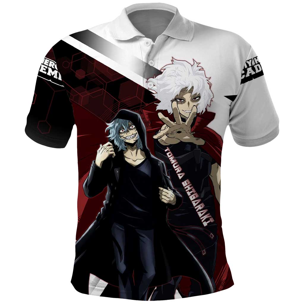 Tomura Shigaraki Polo Shirt Dark Anime Villain Illustration with Red Energy Aura