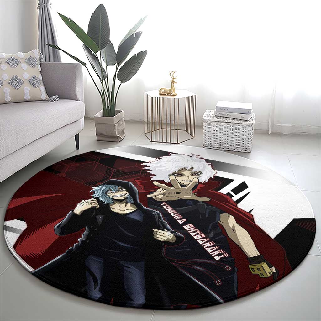 Tomura Shigaraki Round Carpet Dark Anime Villain Illustration with Red Energy Aura