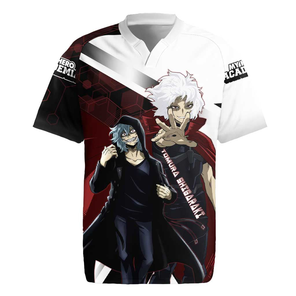 Tomura Shigaraki Rugby Jersey Dark Anime Villain Illustration with Red Energy Aura
