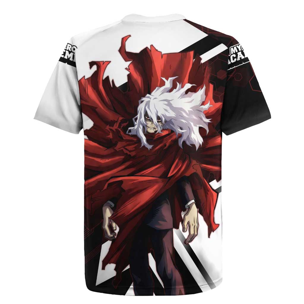 Tomura Shigaraki Rugby Jersey Dark Anime Villain Illustration with Red Energy Aura