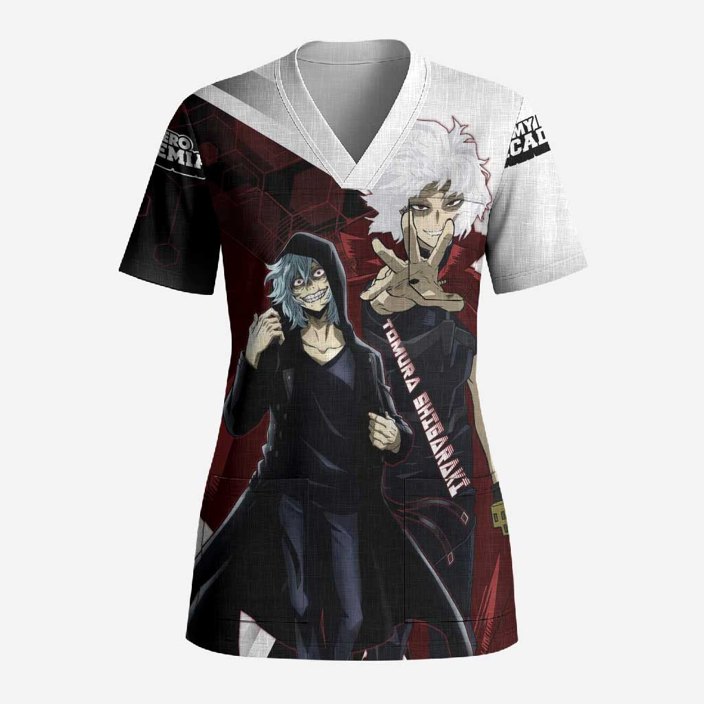 Tomura Shigaraki Scrub Top Dark Anime Villain Illustration with Red Energy Aura