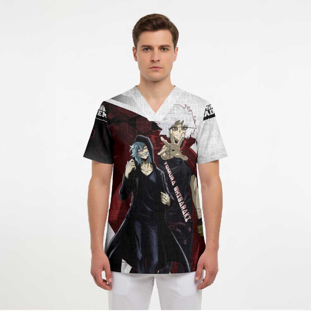 Tomura Shigaraki Scrub Top Dark Anime Villain Illustration with Red Energy Aura