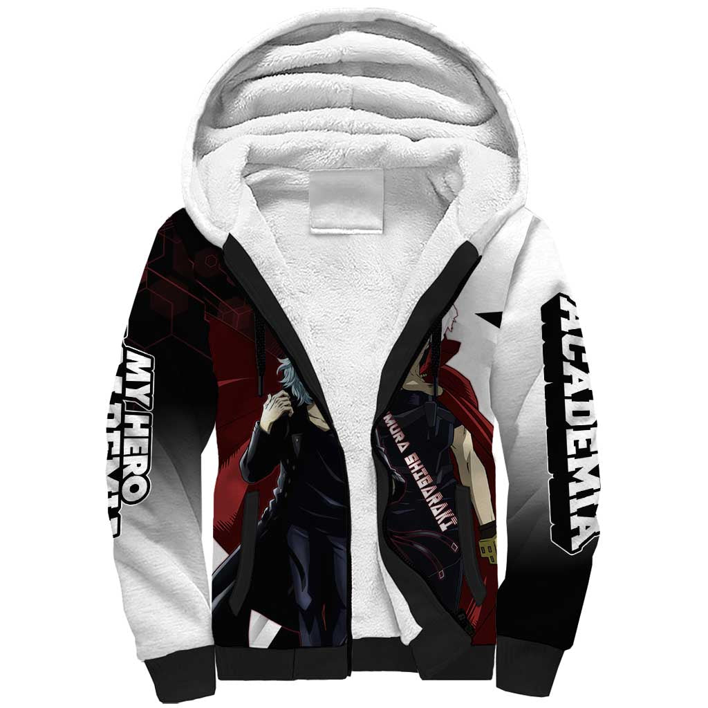 Tomura Shigaraki Sherpa Hoodie Dark Anime Villain Illustration with Red Energy Aura