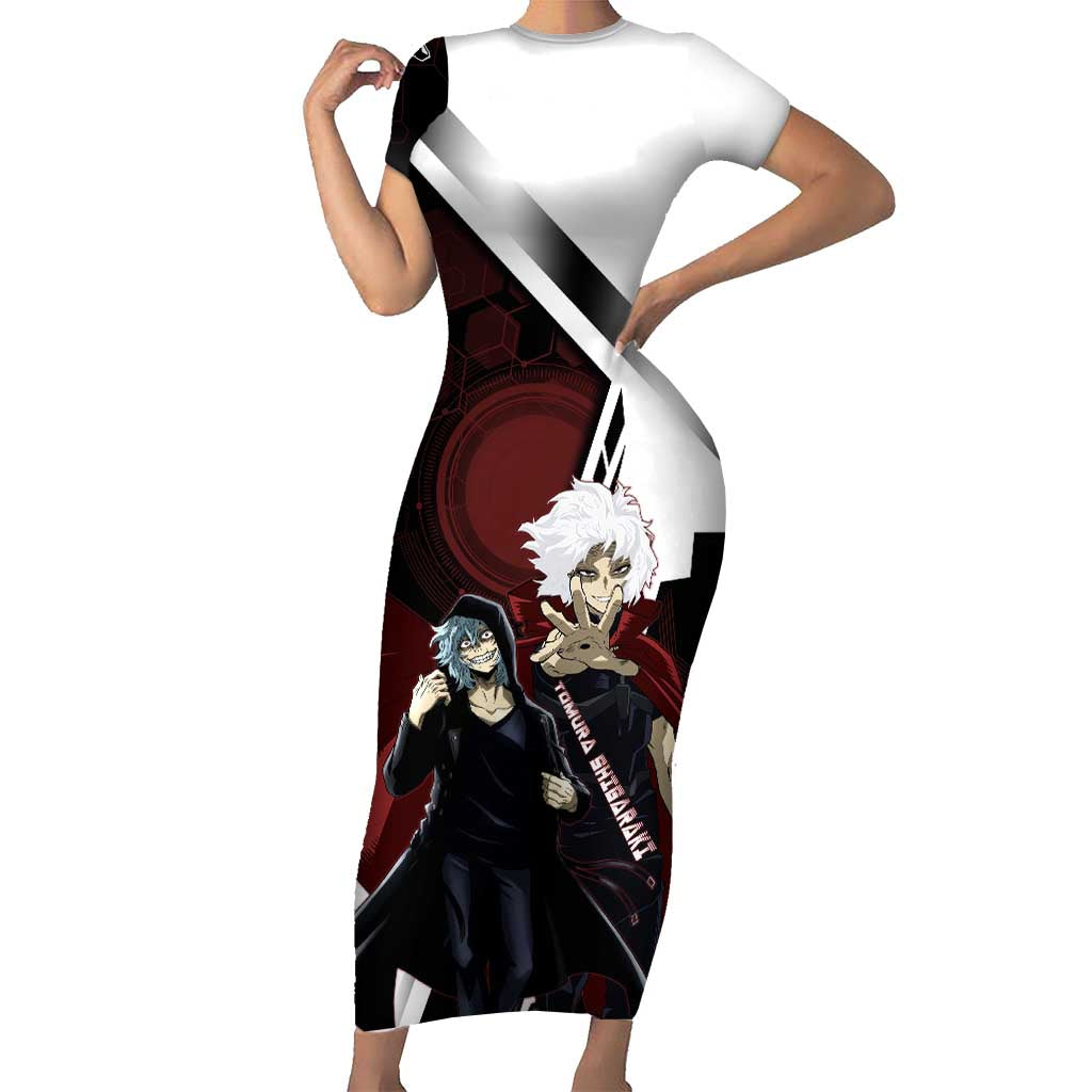 Tomura Shigaraki Short Sleeve Bodycon Dress Dark Anime Villain Illustration with Red Energy Aura