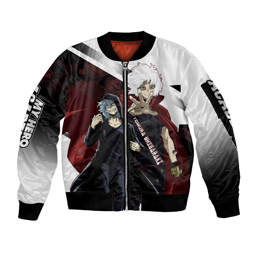 Tomura Shigaraki Sleeve Zip Bomber Jacket Dark Anime Villain Illustration with Red Energy Aura