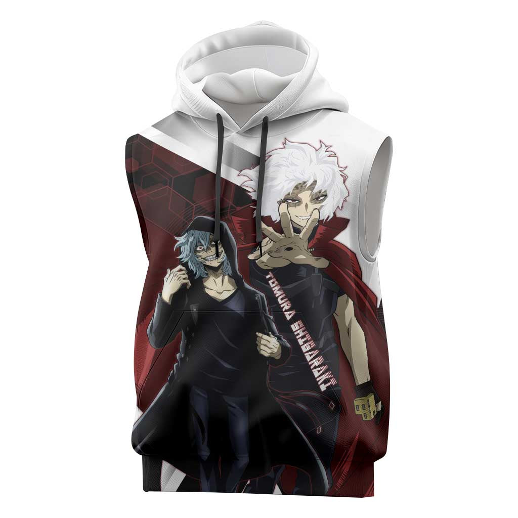 Tomura Shigaraki Sleeveless Hoodie Dark Anime Villain Illustration with Red Energy Aura