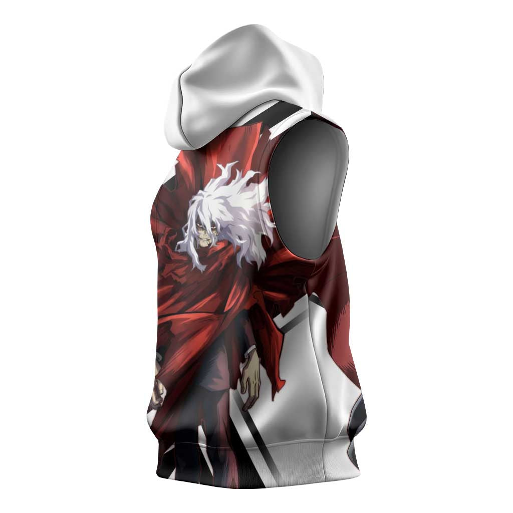 Tomura Shigaraki Sleeveless Hoodie Dark Anime Villain Illustration with Red Energy Aura