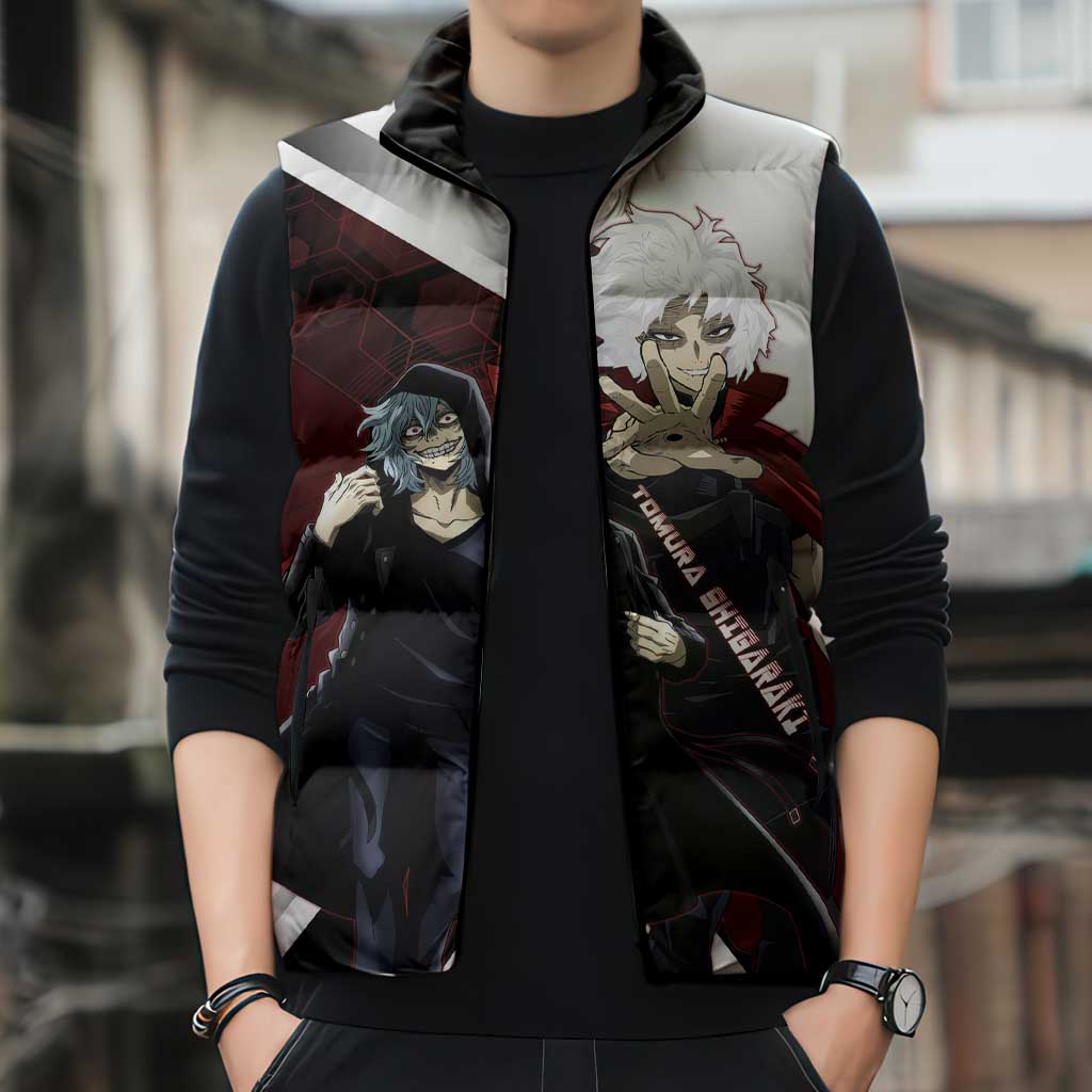 Tomura Shigaraki Sleeveless Puffer Jacket Dark Anime Villain Illustration with Red Energy Aura