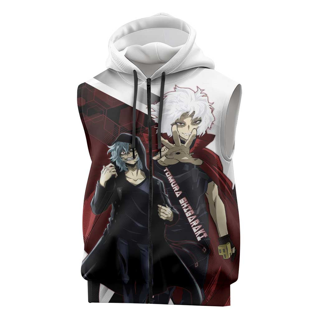 Tomura Shigaraki Sleeveless Zip Hoodie Dark Anime Villain Illustration with Red Energy Aura