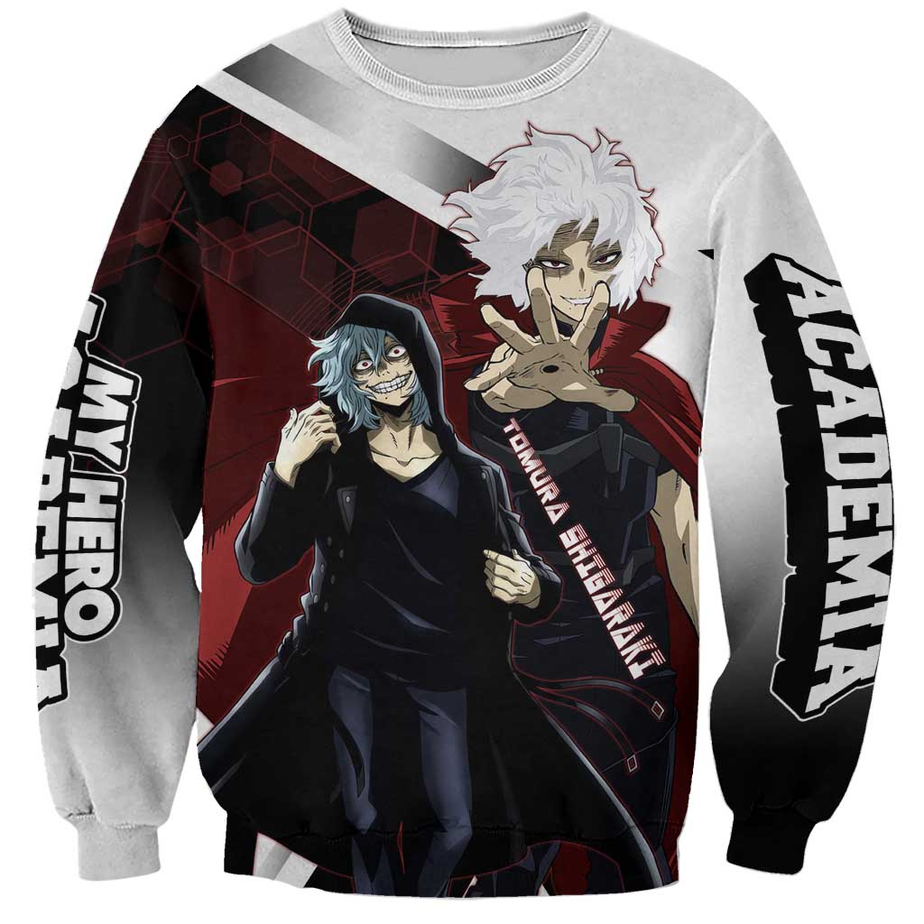 Tomura Shigaraki Sweatshirt Dark Anime Villain Illustration with Red Energy Aura