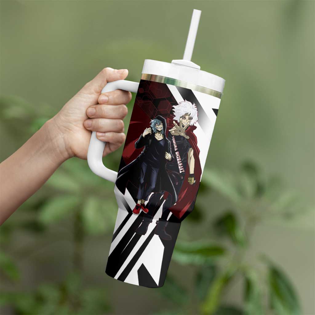Tomura Shigaraki Tumbler With Handle Dark Anime Villain Illustration with Red Energy Aura