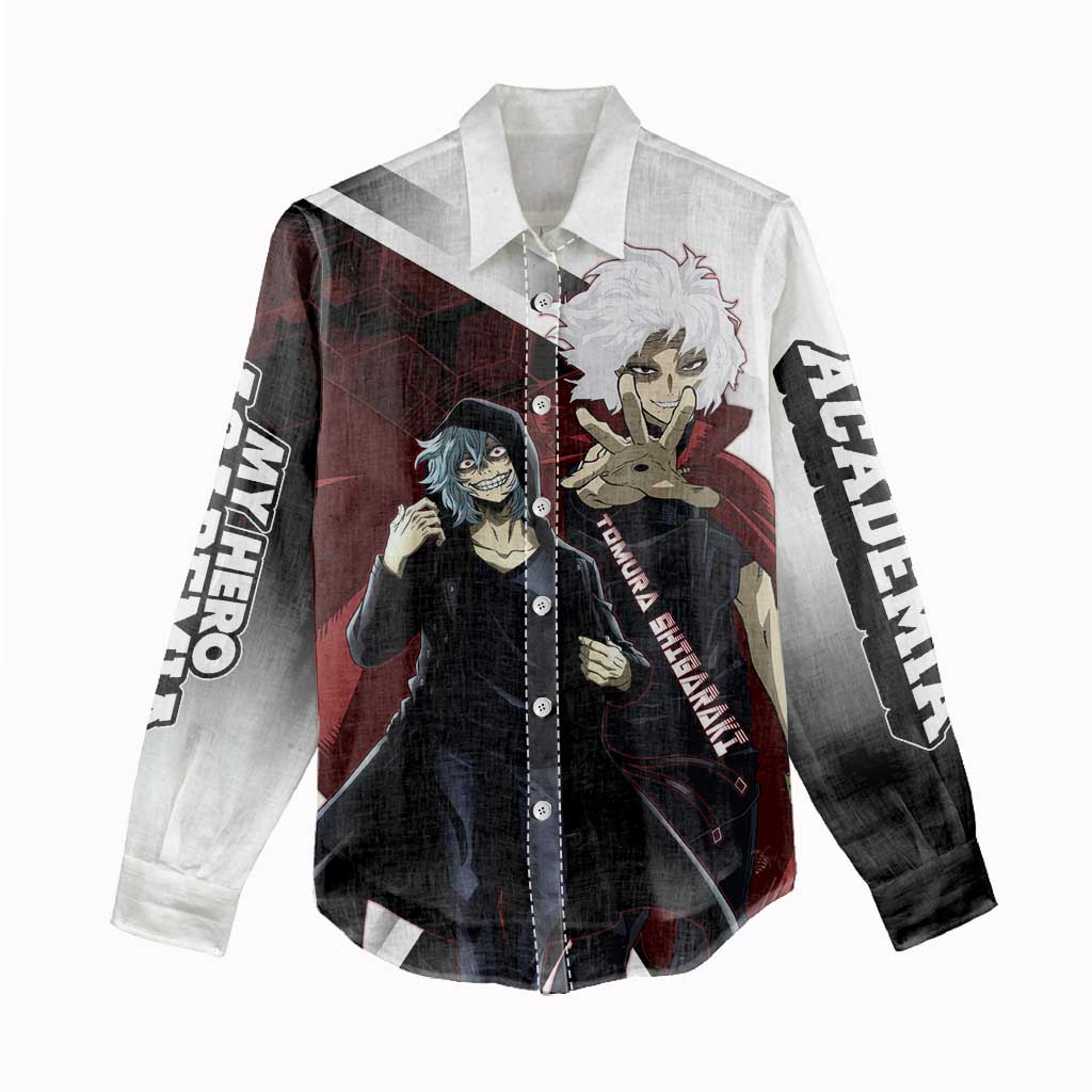 Tomura Shigaraki Women Casual Shirt Dark Anime Villain Illustration with Red Energy Aura
